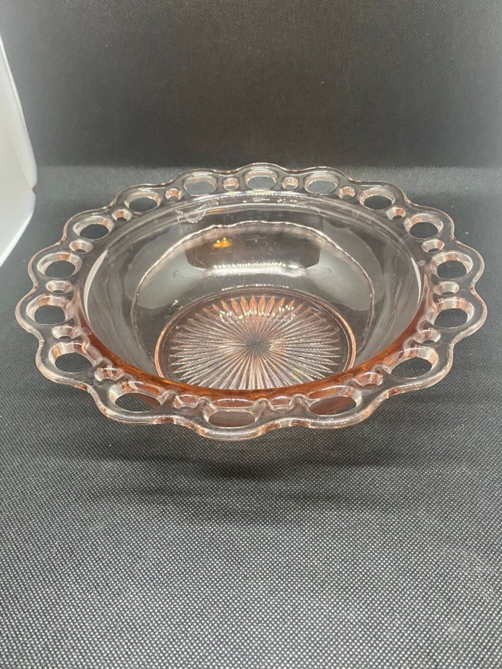 Anchor Hocking Pink Open Lace Rim Bowl 1935-1938